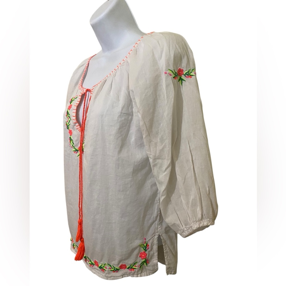 Peasant Bohemian Voile Sheer Cotton Embroidered Top Retro 70s Beachy Festival - Picture 3 of 12